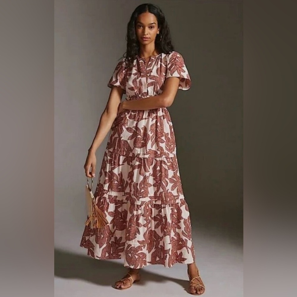 Anthropologie Red and Cream Maxi Dress